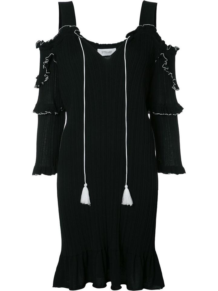 Derek Lam 10 Crosby Cut-off Shoulder Knitted Dress, Women's, Size: Small, Black, Cotton