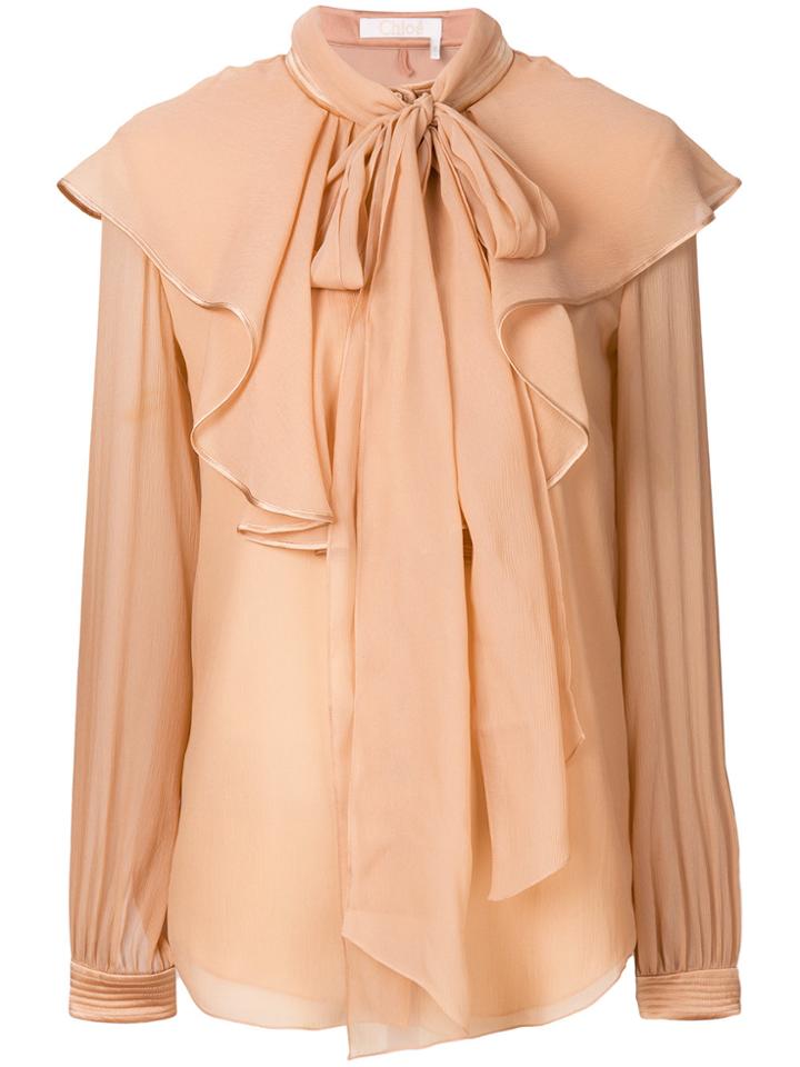 Chloé Ruffled Yoke Blouse - Nude & Neutrals