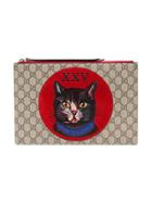 Gucci Brown Cat Embroidered Suede Pouch
