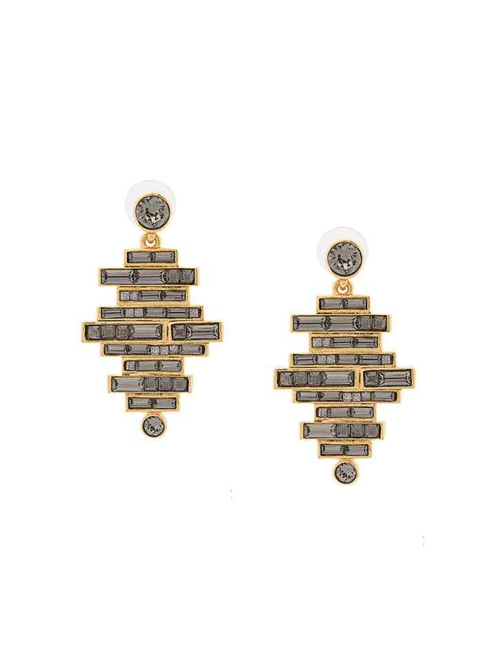Oscar De La Renta Stacked Crystal Pendant Earrings - Black