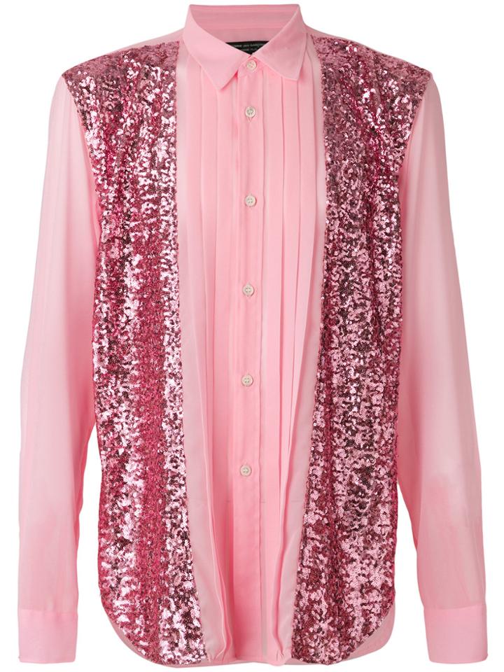 Comme Des Garçons Homme Plus Sequinned Panel Shirt - Pink & Purple