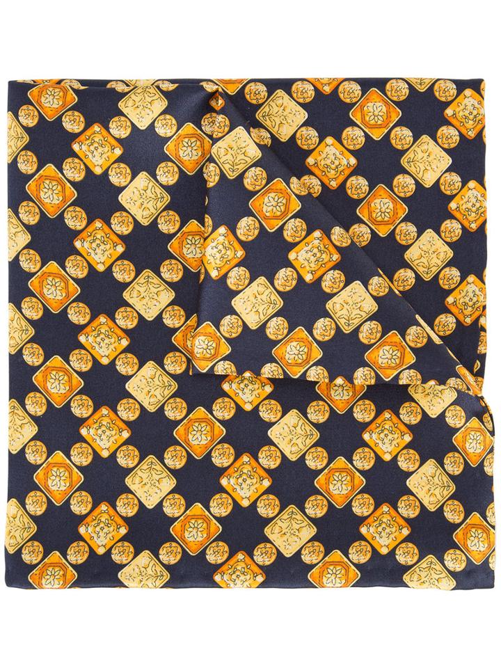 Simeone Napoli Geometric Print Scarf, Men's, Blue, Silk
