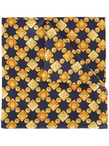 Simeone Napoli Geometric Print Scarf, Men's, Blue, Silk