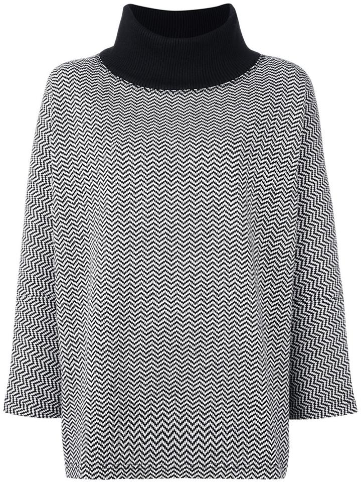Junya Watanabe Comme Des Garçons Chevron Turtleneck Sweater, Women's, Size: Medium, Black, Cotton/nylon/polyester/wool