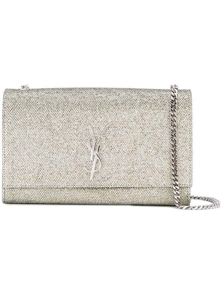 Saint Laurent Chain Shoulder Bag, Women's, Grey, Cotton/polyester/polyimide