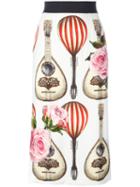Dolce & Gabbana Mandolin And Rose Print Skirt, Women's, Size: 40, White, Viscose/silk/spandex/elastane