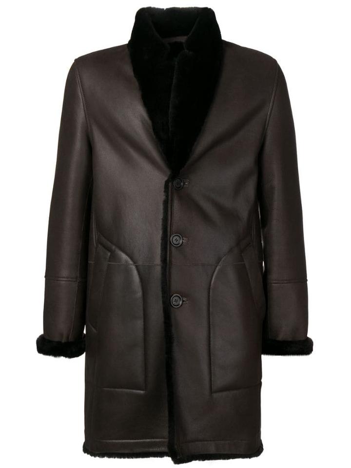 Yves Salomon Single-breasted Coat - Brown