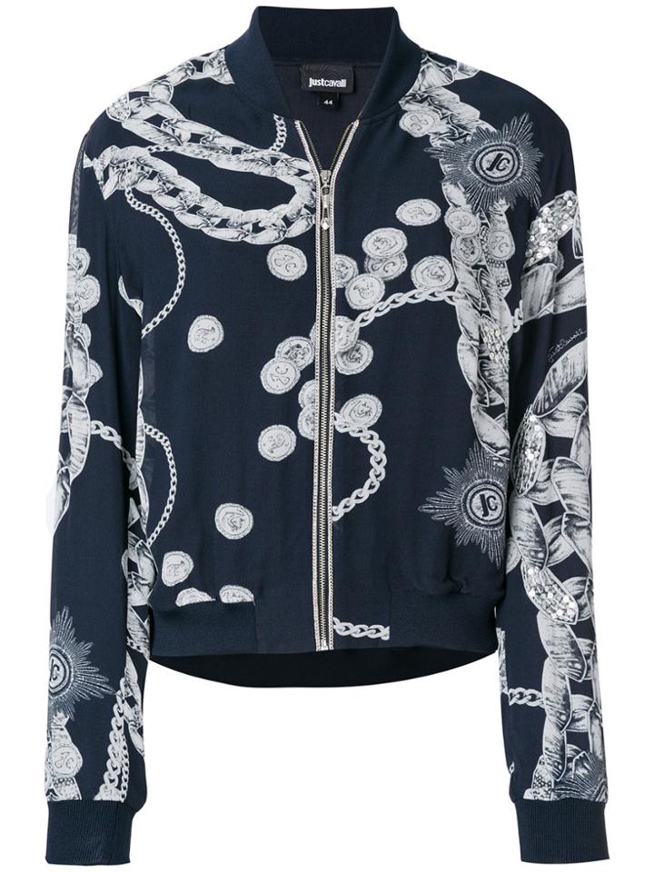 Just Cavalli Chain Print Bomber Jacket - Blue