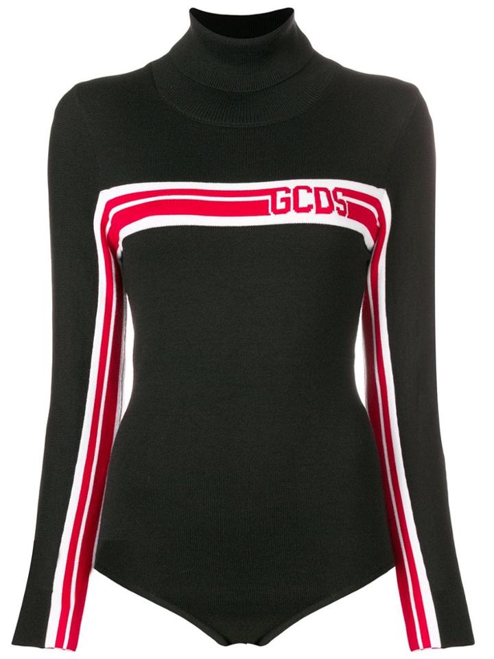 Gcds Logo Stripe Knitted Bodysuit - Black