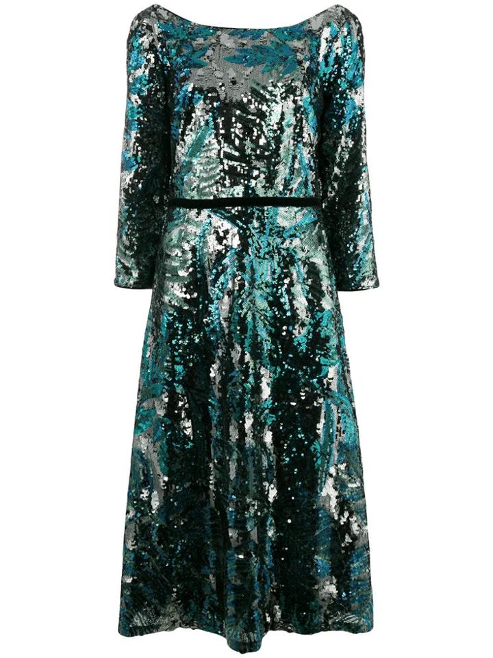 Marchesa Notte Sequinned Midi Dress - Green