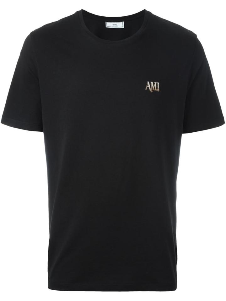 Ami Alexandre Mattiussi Embroidered Logo T-shirt, Men's, Size: Xl, Black, Cotton