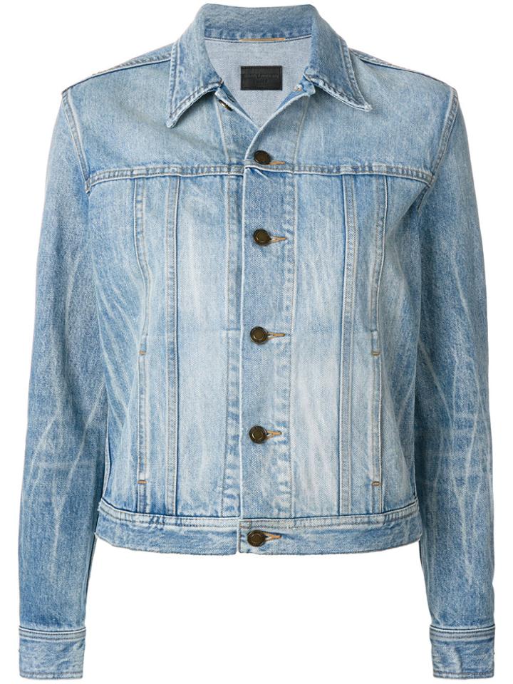 Saint Laurent Martini Cat Print Denim Jacket - Blue