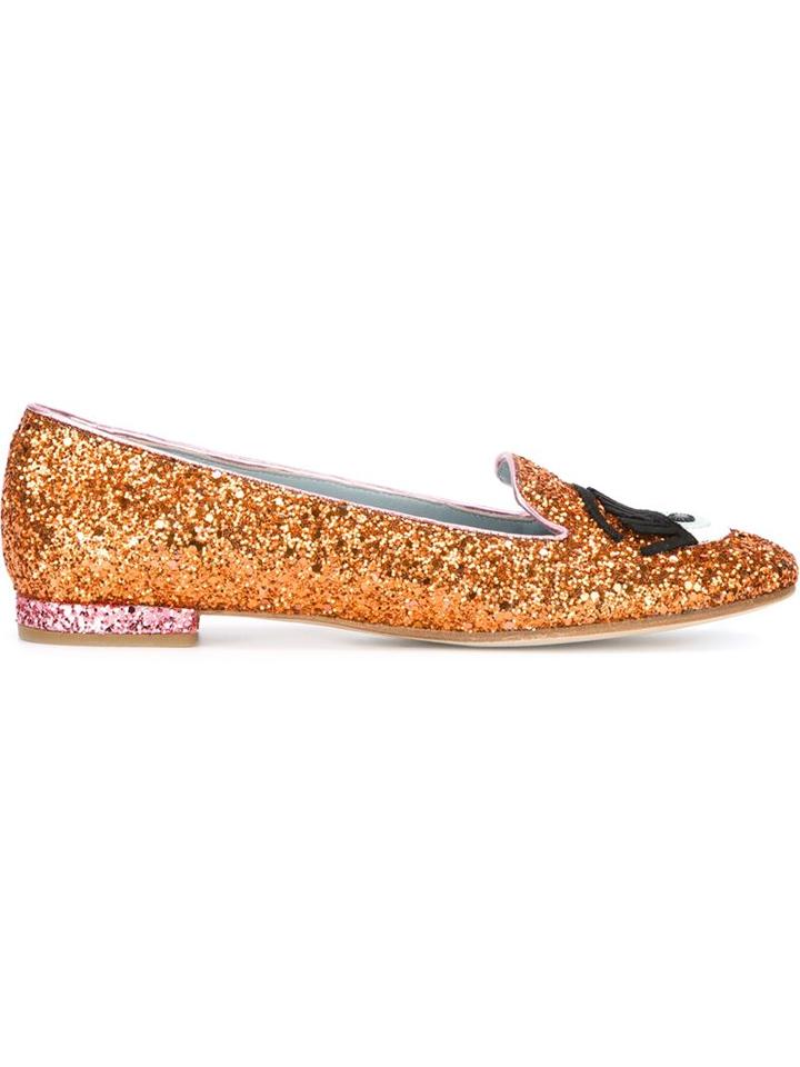 Chiara Ferragni Flirting Glitter Slippers, Women's, Size: 35, Yellow/orange, Patent Leather/leather/rubber