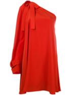 Msgm - Single Shoulder Shift Dress - Women - Silk/polyester - 42, Red, Silk/polyester