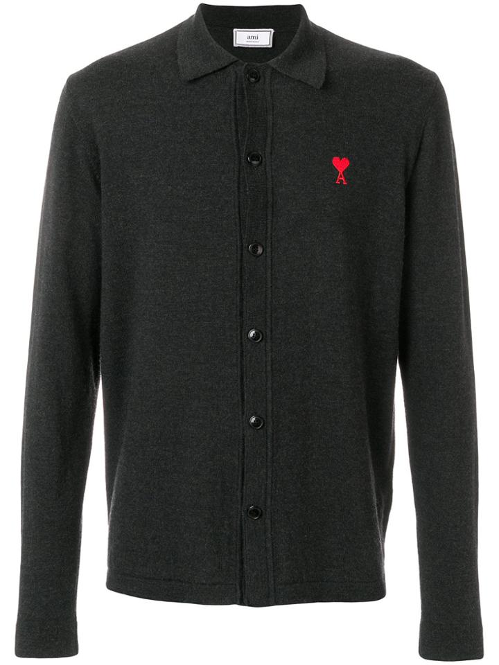 Ami Alexandre Mattiussi Knitted Shirt Ami De Coeur Embroidery - Grey