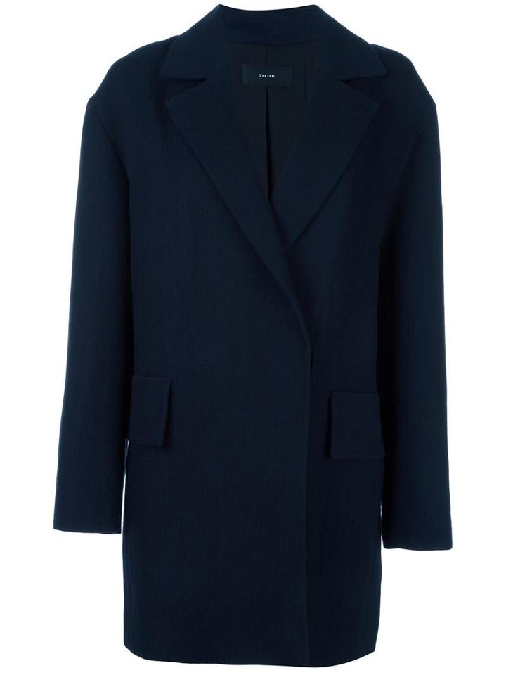 System Single Breasted Coat, Women's, Size: Small, Blue, Cotton/linen/flax/rayon