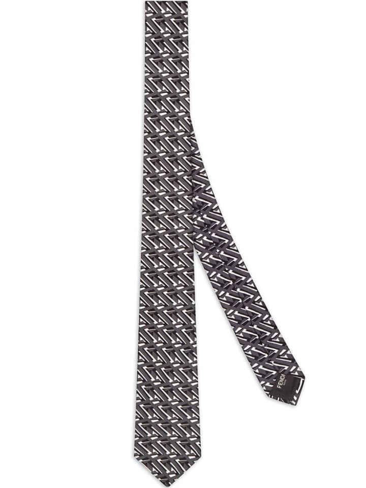 Fendi Futuristic Print Silk Tie - Grey