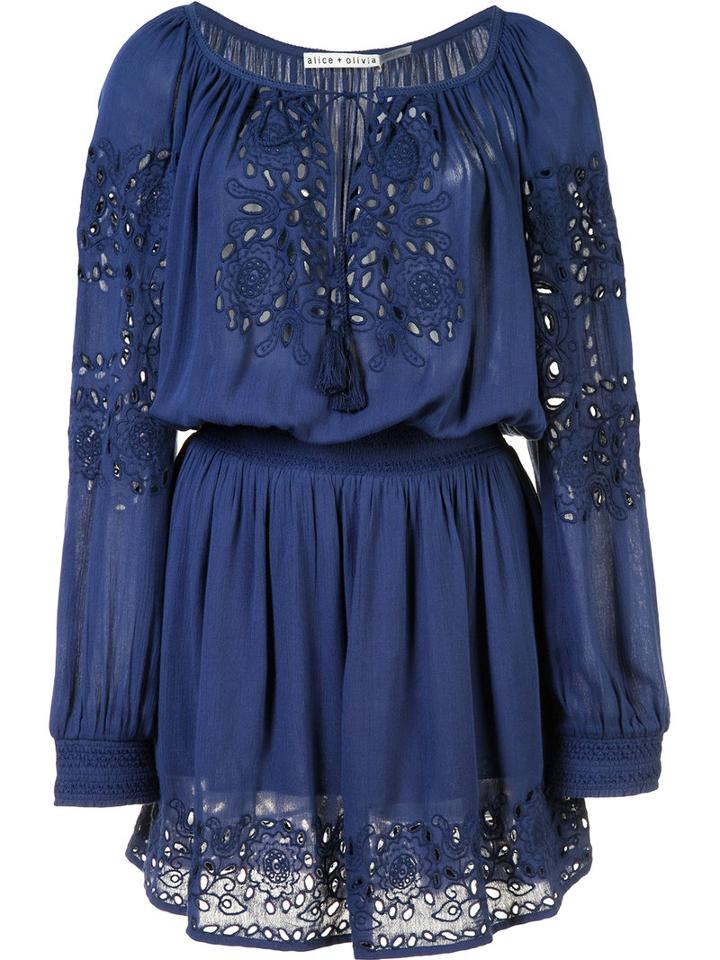 Alice+olivia Embroidered Mini-dress, Women's, Size: 0, Blue, Viscose