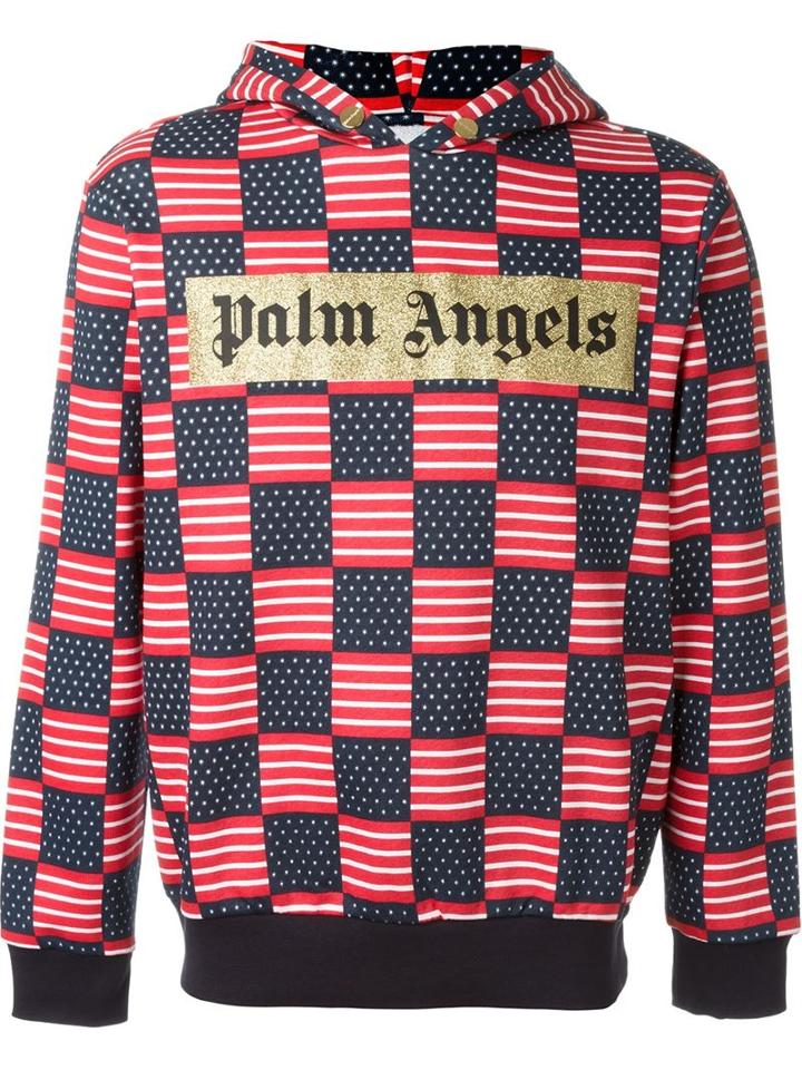 Palm Angels Stars And Stripes Pattern Logo Print Hoodie