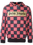 Palm Angels Stars And Stripes Pattern Logo Print Hoodie