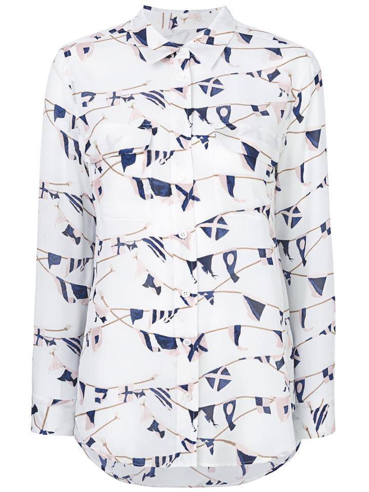 Equipment - Flag Printed Shirt - Women - Silk - L, White, Silk