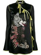 Attico Stella Embellished Satin Wrap Dress - Black