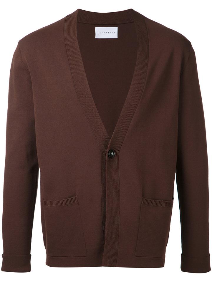 Estnation - Front Pockets Cardigan - Men - Polyester/rayon - M, Brown, Polyester/rayon