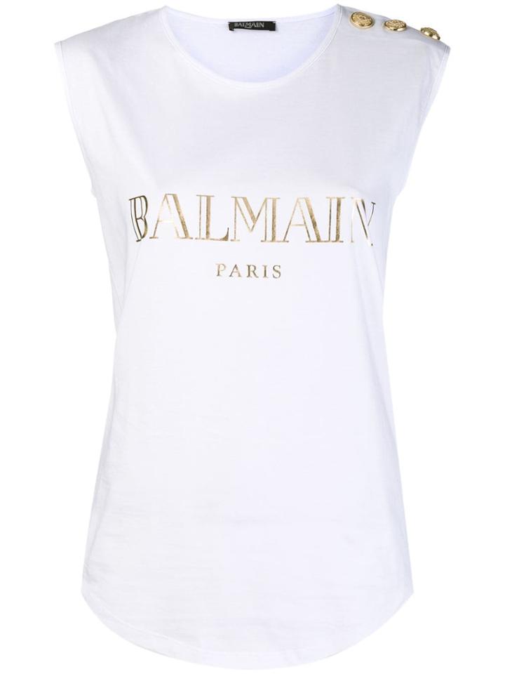 Balmain Metallic Logo Tank Top - White