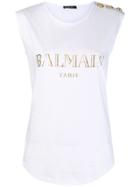 Balmain Metallic Logo Tank Top - White