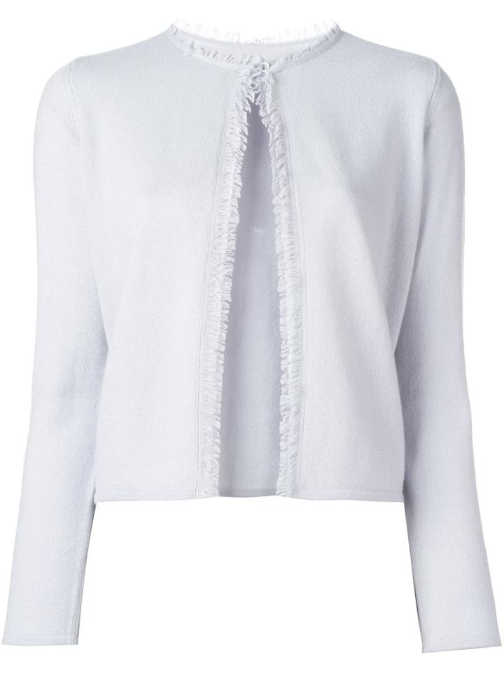 Armani Collezioni Frayed Detailing Cardigan, Women's, Size: 46, Blue, Cashmere