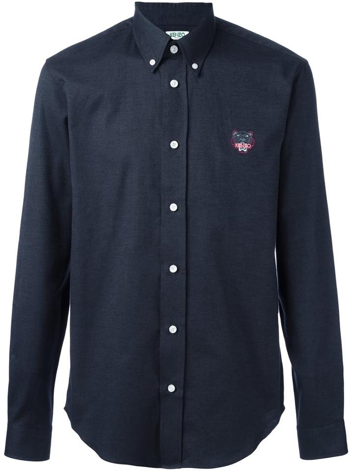 Kenzo 'mini Tiger' Button Down Shirt, Men's, Size: Large, Grey, Cotton