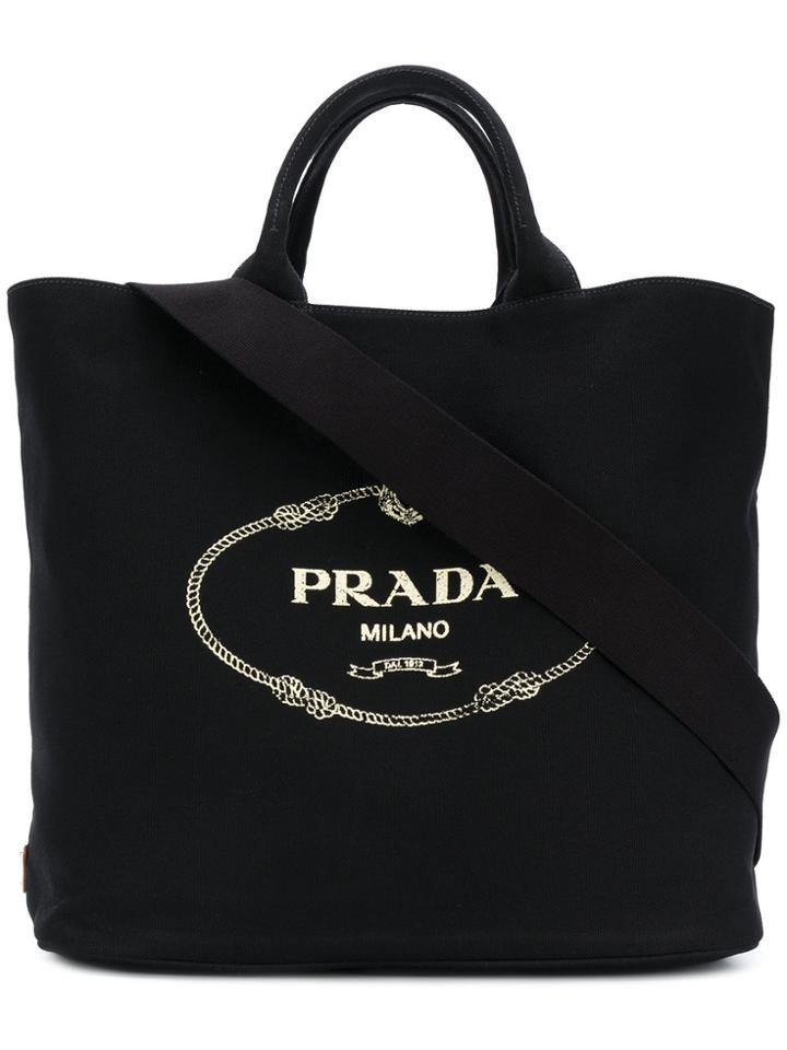 Prada Large Logo Tote - Black