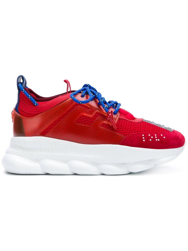 Versace Mesh Lace-up Sneakers - Red