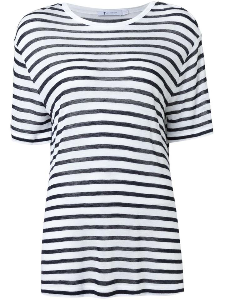 T By Alexander Wang Striped T-shirt, Women's, Size: Small, White, Linen/flax/rayon
