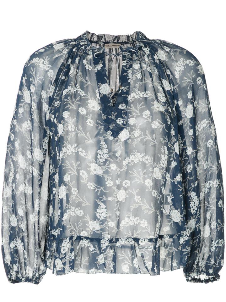 Ulla Johnson Round Neck Floral Print Blouse - Blue