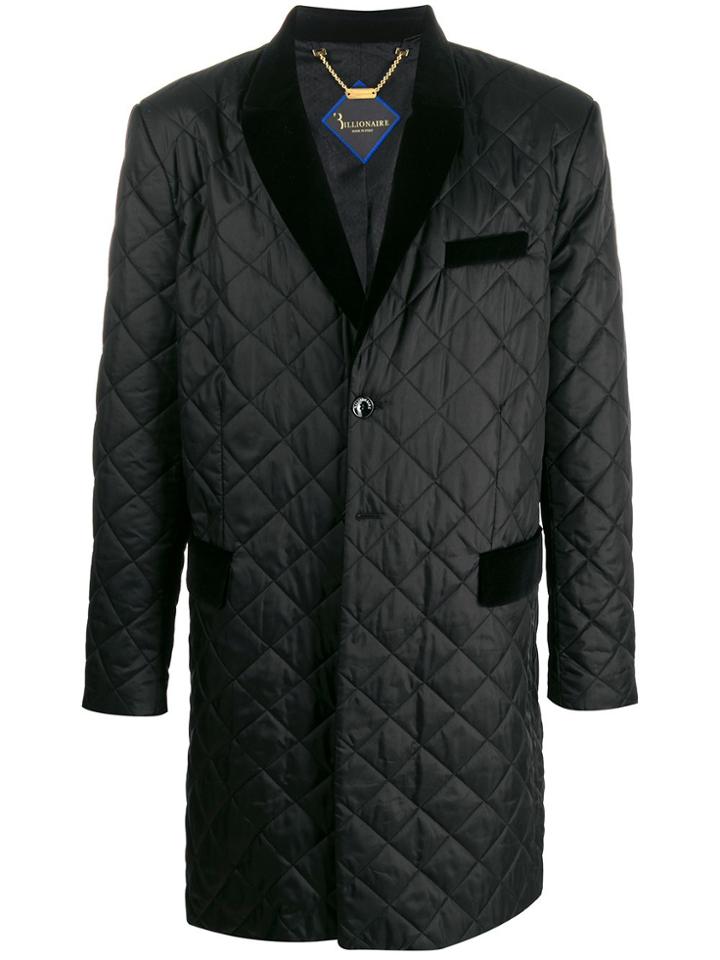 Billionaire Long Quilted Coat - Black
