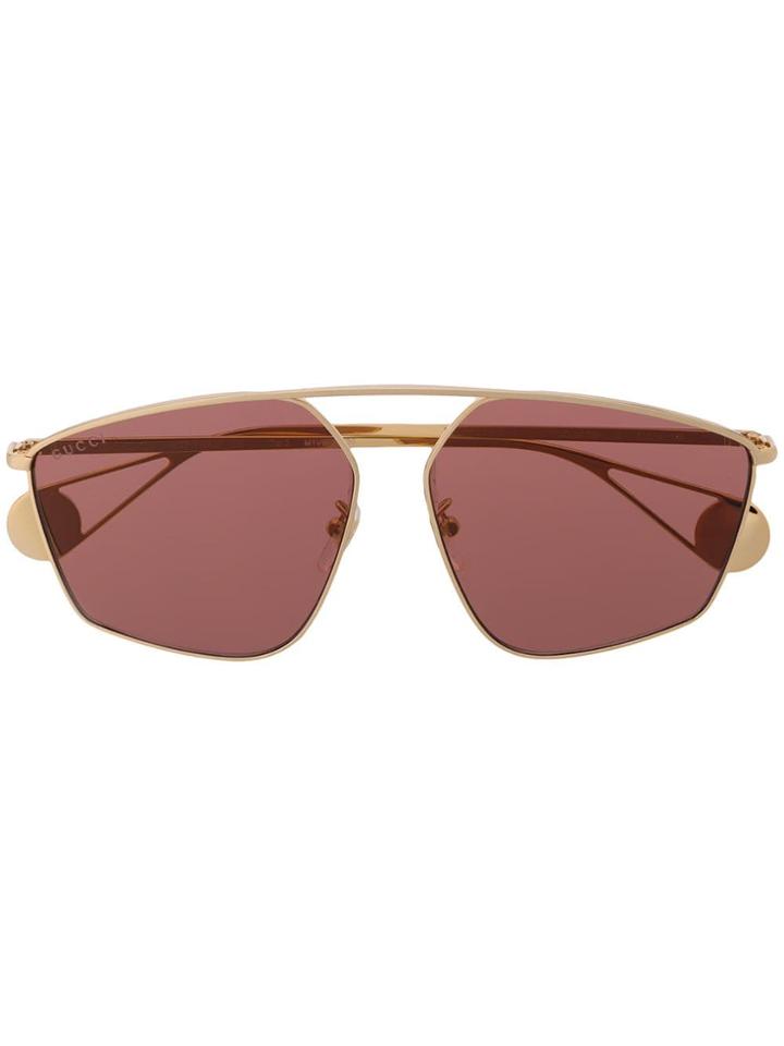 Gucci Eyewear Tinted Geometric Aviators - Gold