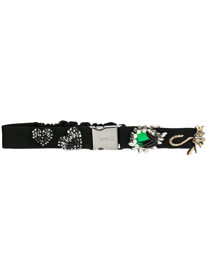 No21 Crystal Embellished Belt - Black