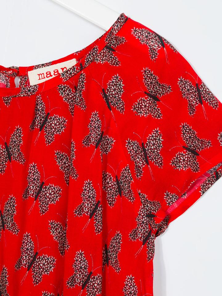 Maan - Butterfly Print Dress - Kids - Viscose - 4 Yrs, Red