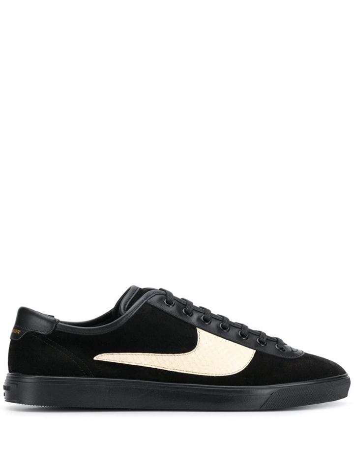 Saint Laurent Contrast Appliqué Lace-up Sneakers - Black