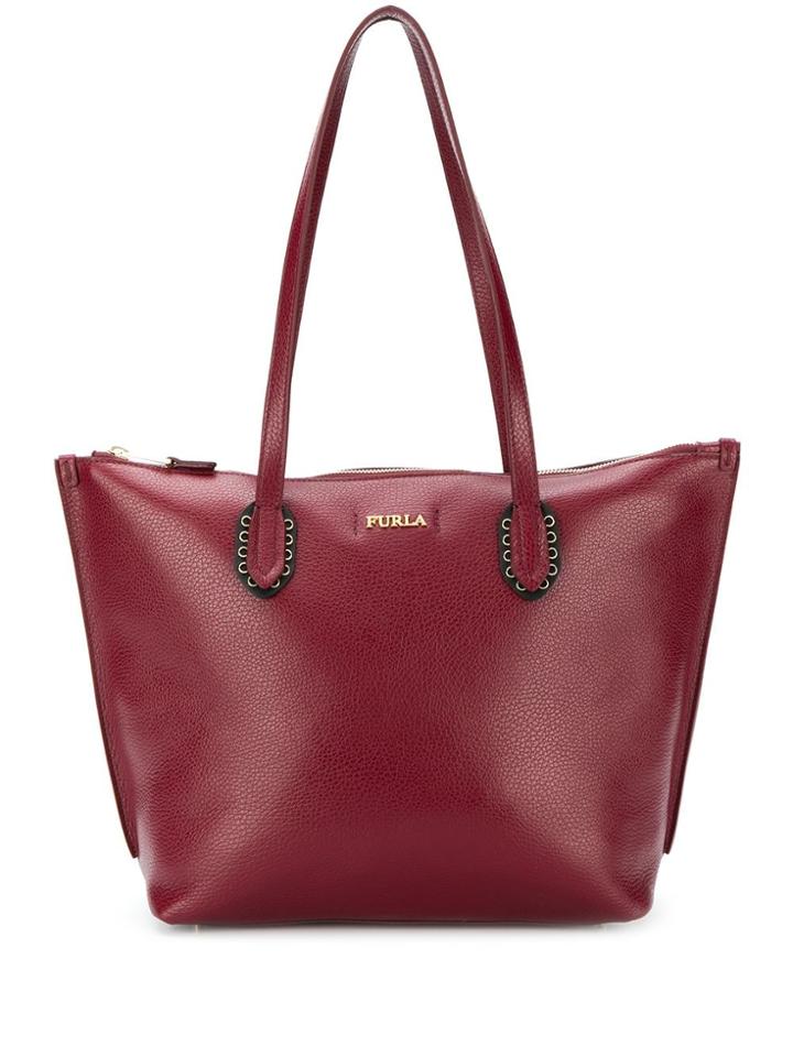 Furla Logo Plaque Textured Tote Bag