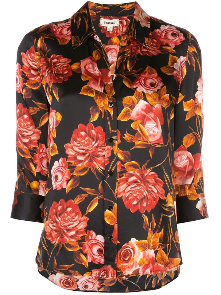 L'agence Floral-print Silk Shirt - Black
