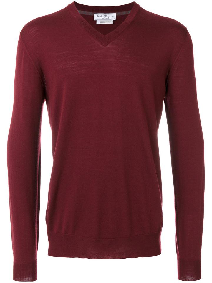 Salvatore Ferragamo - Classic V Neck Sweater - Men - Virgin Wool - S, Red, Virgin Wool