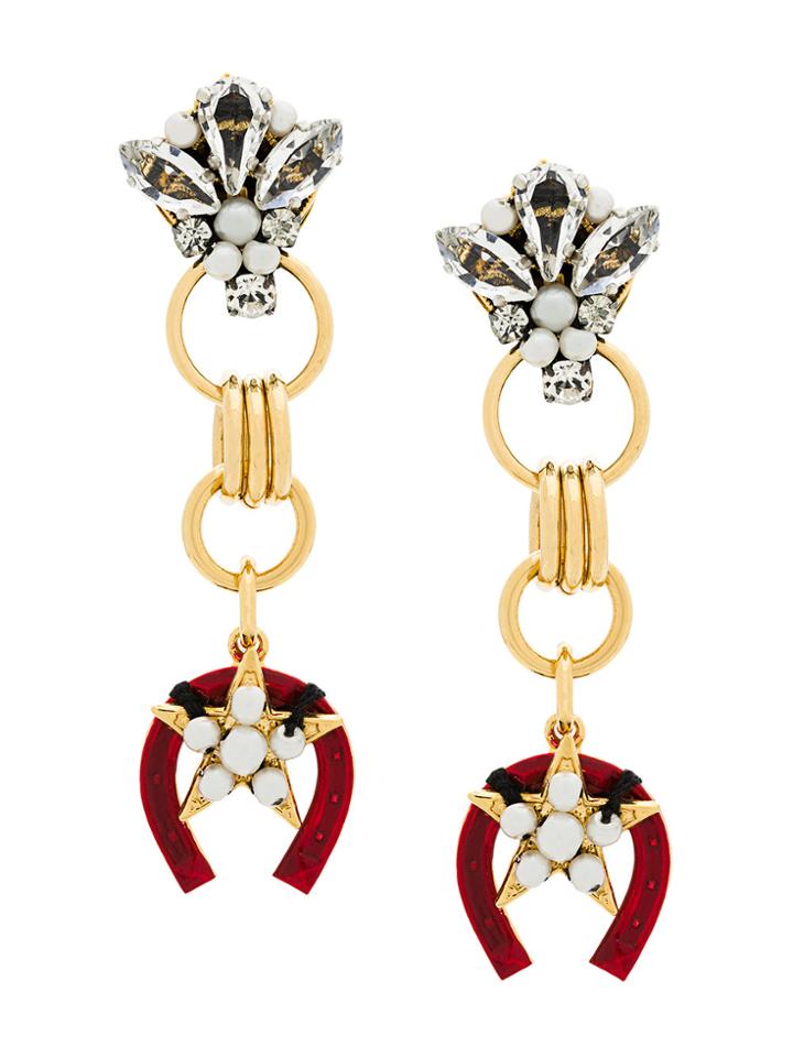 Radà Horseshoe Star Drop Earrings - Red