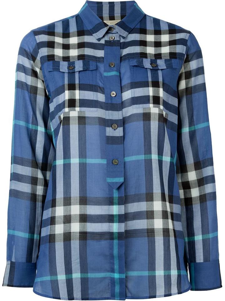 Burberry Brit Checked Shirt, Women's, Size: Medium, Blue, Cotton