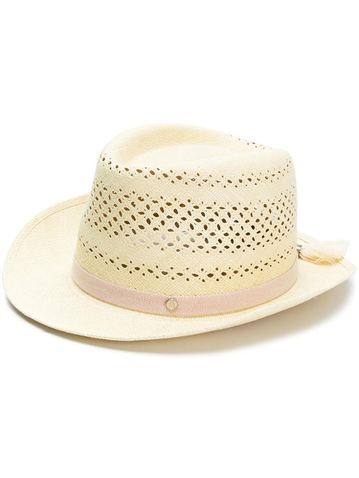 Maison Michel Eyelet-embellished Fedora Hat - Nude & Neutrals
