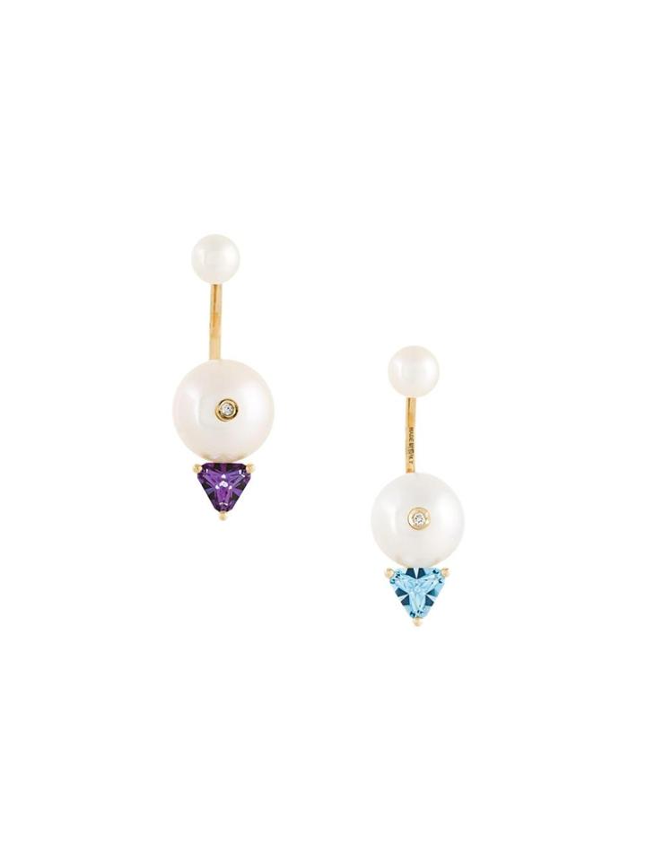 Delfina Delettrez 18kt Gold Trillion Diamond, Pearl And Topaz Earrings
