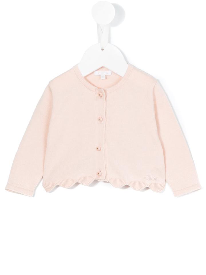 Chloé Kids - Scallop Hem Cardigan - Kids - Cotton/polyamide/viscose - 36 Mth, Pink/purple