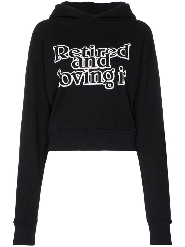 Ashley Williams Slogan Print Cropped Hooded Cotton Jumper - Black