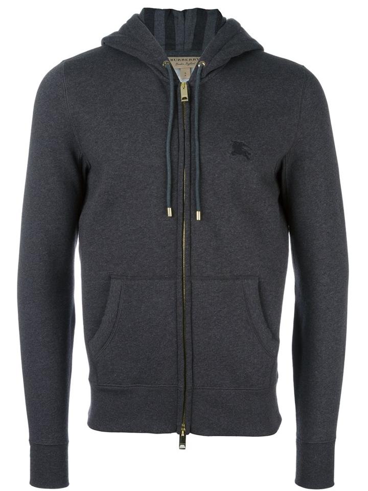 Burberry Zip Up Hoodie, Men's, Size: Xl, Grey, Cotton/polyester